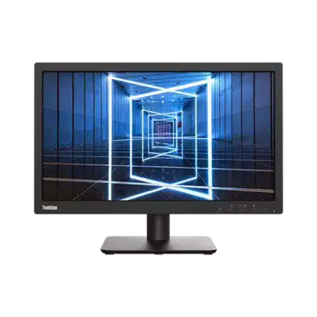 Monitor with a futuristic blue hallway design on the screen