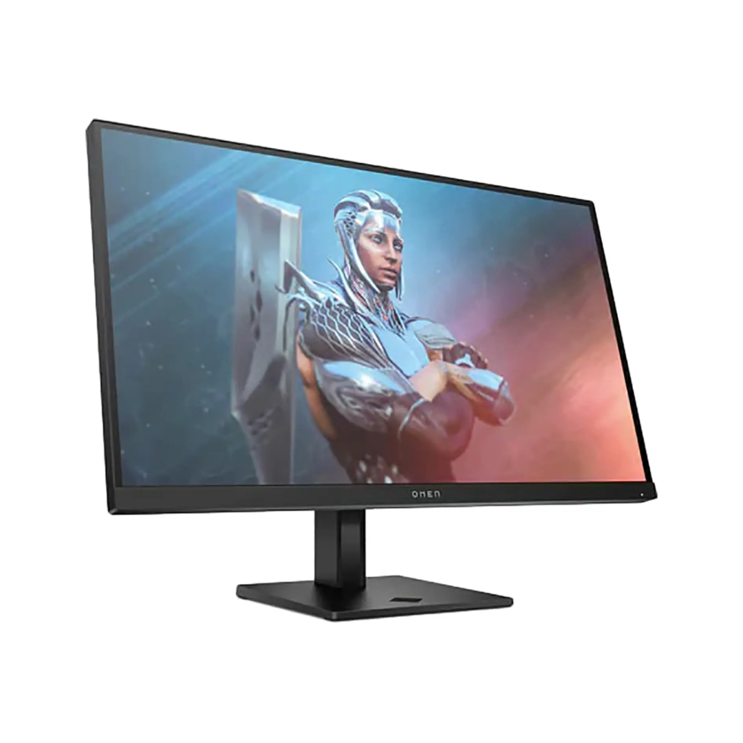 Gaming monitor displaying a futuristic character on a white background