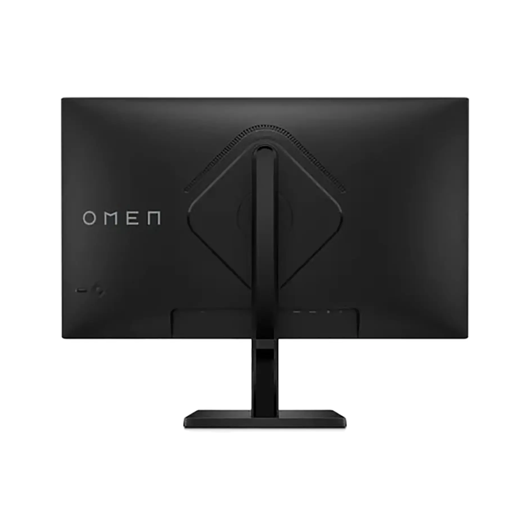 Black computer monitor with Omen logo on a white background
