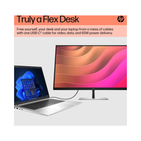 HP monitor and laptop with USB-C cable on a white background