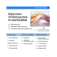 HP monitor advertisement with features and specifications on a white background