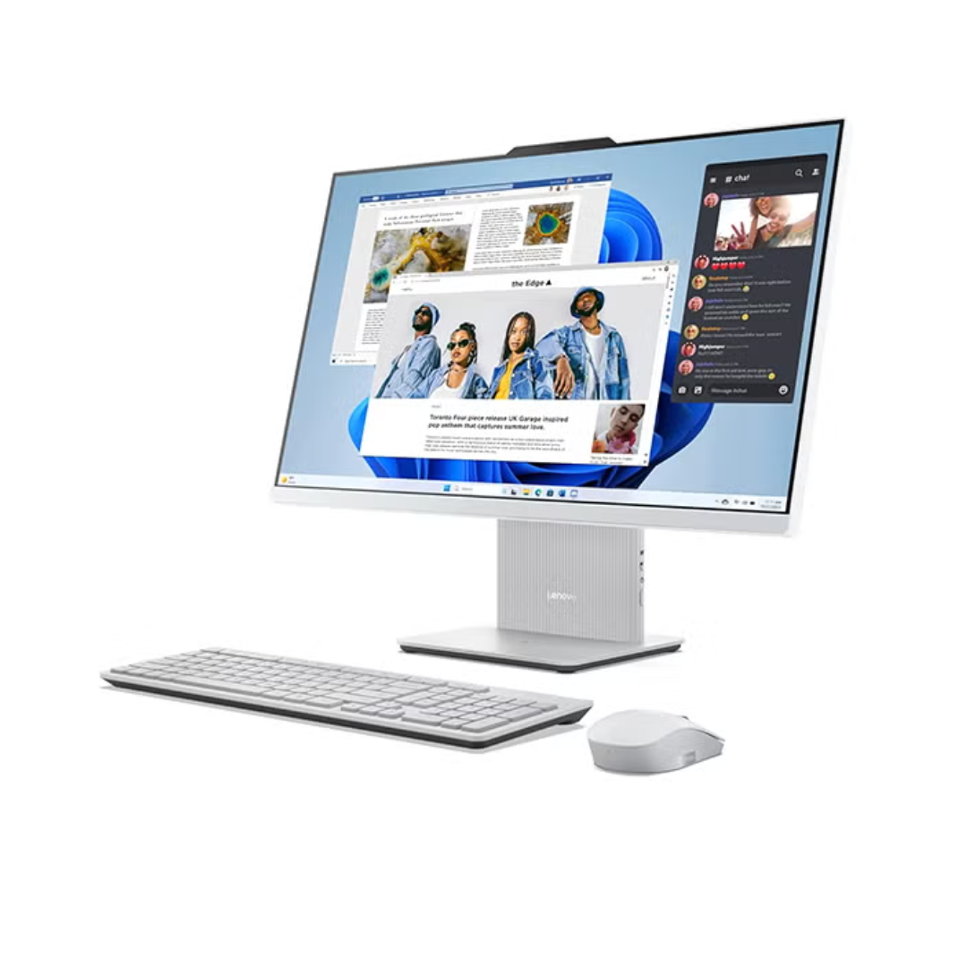 All-in-one computer with dual monitors on a white background