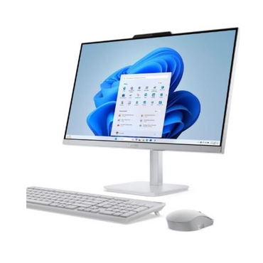 White computer monitor with keyboard and mouse on a white background