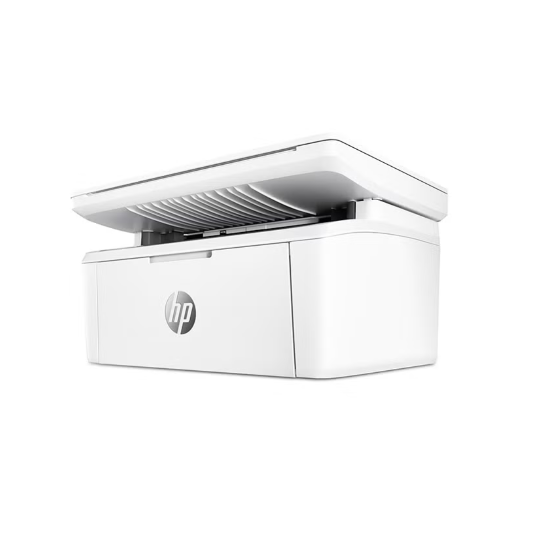 White HP printer on a white background