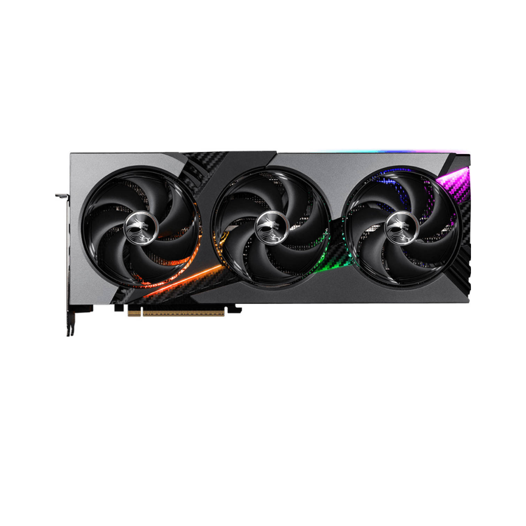 Graphics card with three fans on a white background