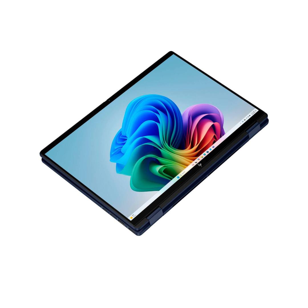 Foldable device with colorful abstract design on screen against a white background
