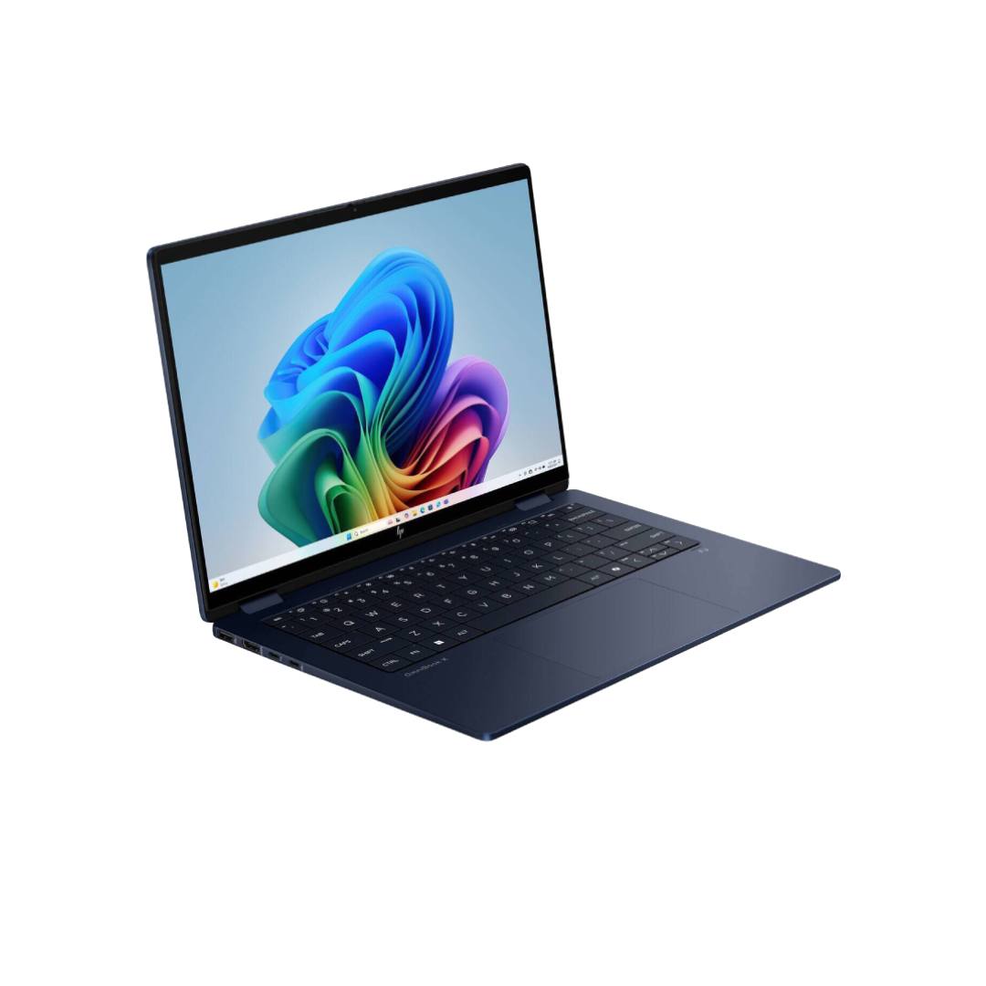 Laptop with colorful display on a white background