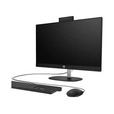 Black computer monitor with keyboard and mouse on a white background