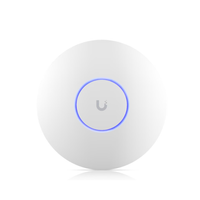 White network device with a blue light on a white background