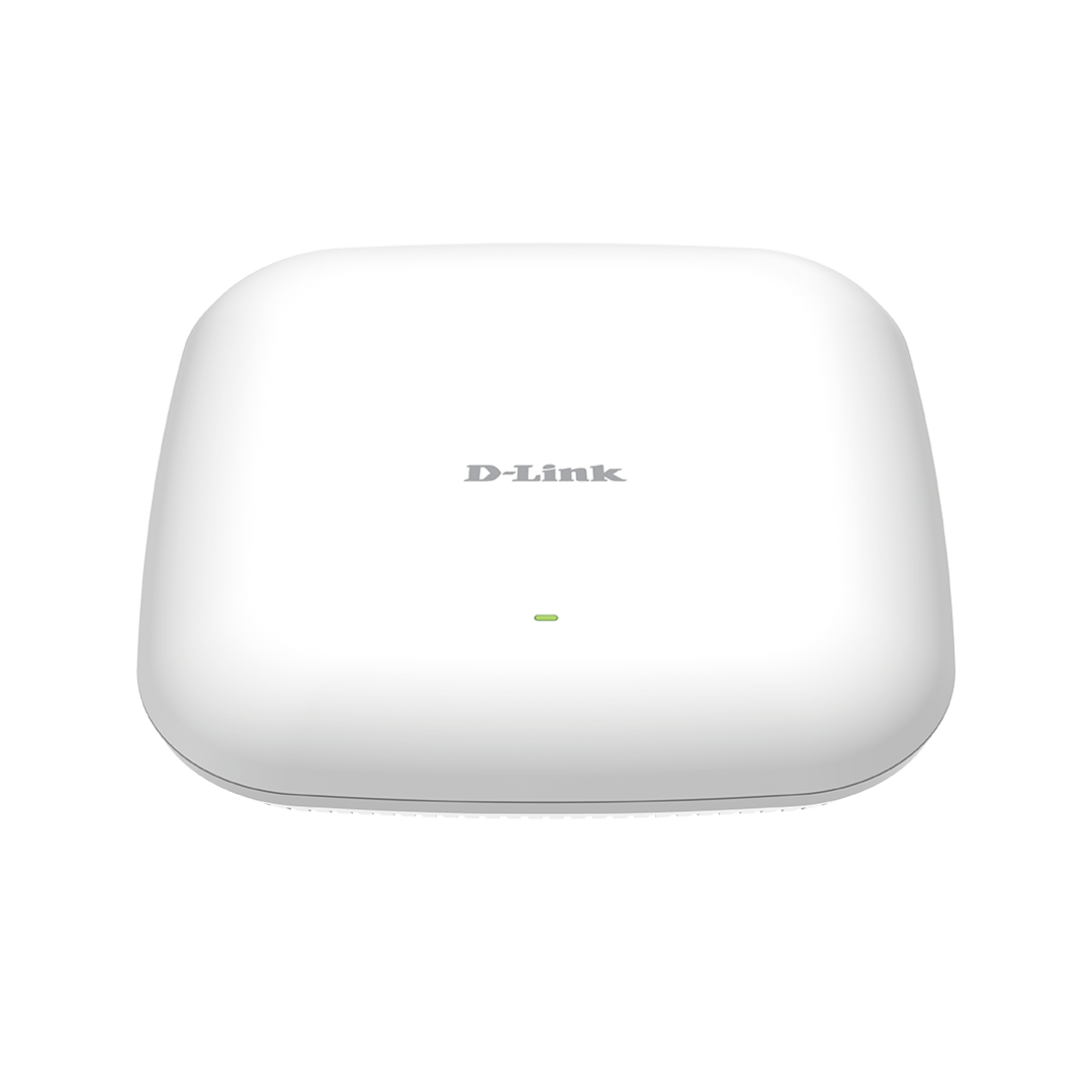 White D-Link wireless access point on a white background