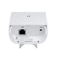 White electronic device with LAN port and reset button on a white background