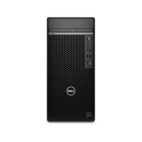 Black Dell computer tower on a white background