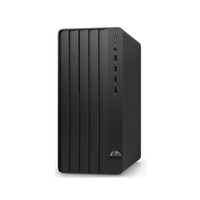 Black HP desktop computer tower on a white background