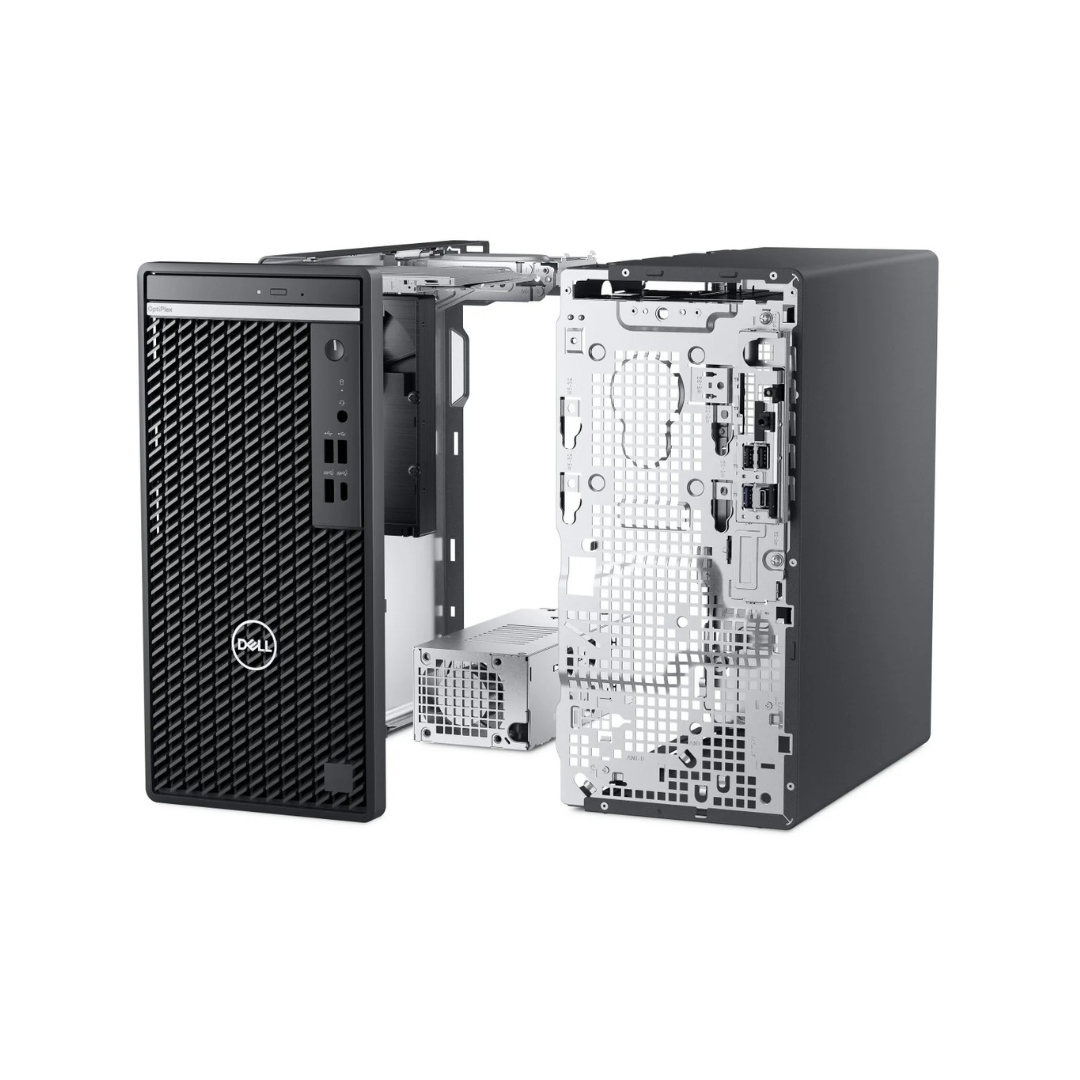 Dell server tower with open side panel on a white background