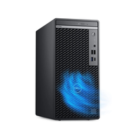 Dell computer tower with blue lighting on a white background