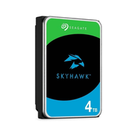 Seagate Skyhawk hard drive with green, black, and blue design on a white background
