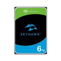 Seagate SkyHawk hard drive with green, black, and blue design on a white background