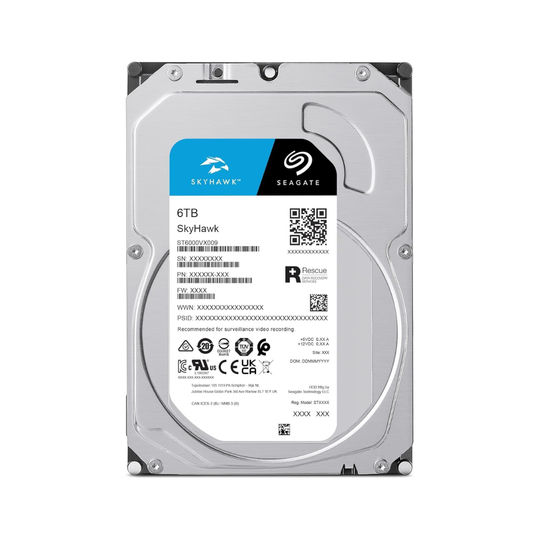 Seagate SkyHawk 6TB hard drive on a white background