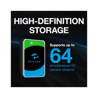 Seagate Skyhawk hard drive with high-definition storage text on a dark background