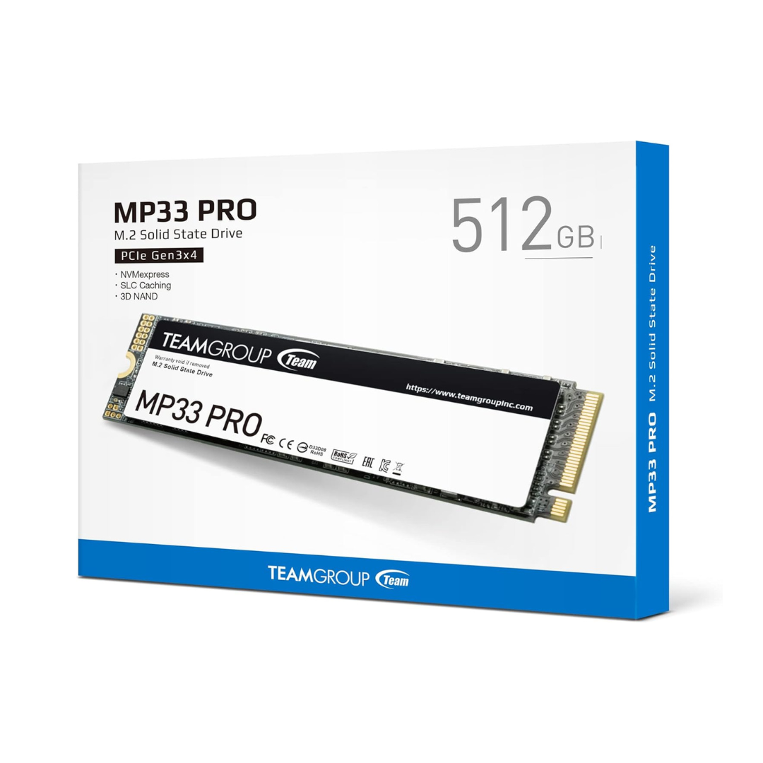TeamGroup MP33 PRO M.2 solid state drive packaging on a white background