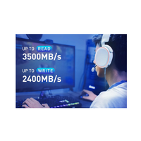 Person wearing headphones using a computer with text about read and write speeds.