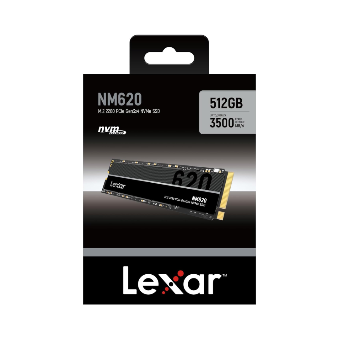 Lexar NM620 SSD packaging on a white background