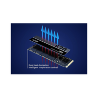 Memory module with heat dissipation graphics on a blue background