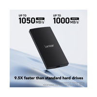 Lexar external hard drive with performance specifications on a white background