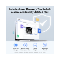 Lexar recovery tool software interface with shield icon and file icons on a light gray background