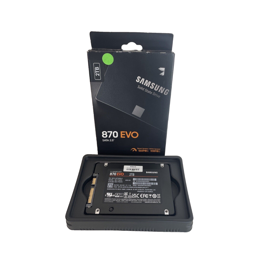 Samsung 870 EVO SSD with packaging on a white background