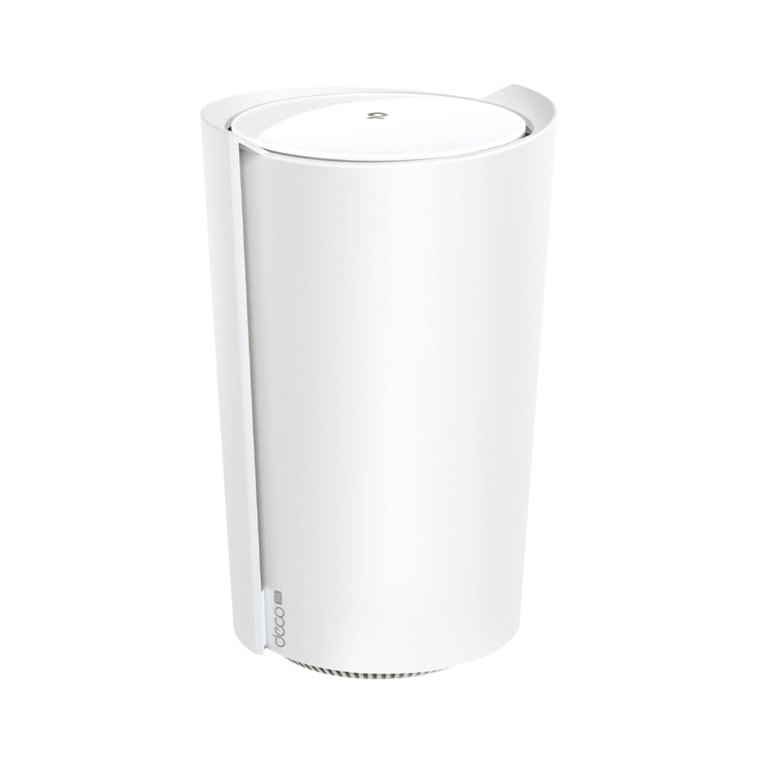 White cylindrical device with a brand logo on a white background