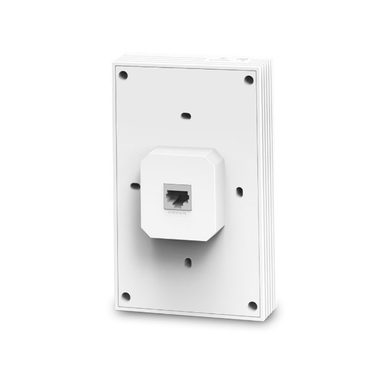 White wall-mounted Ethernet outlet on a white background