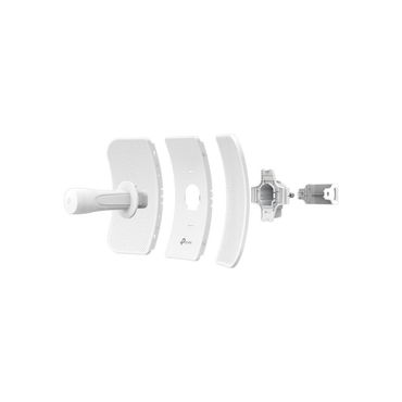 White satellite dish components on a white background