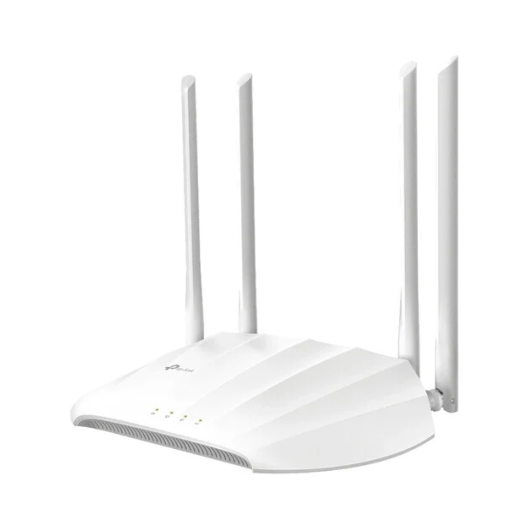 White router with four antennas on a white background