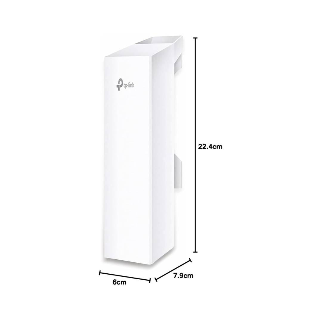 White TP-Link router with dimensions labeled on a white background
