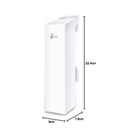White TP-Link router with dimensions labeled on a white background