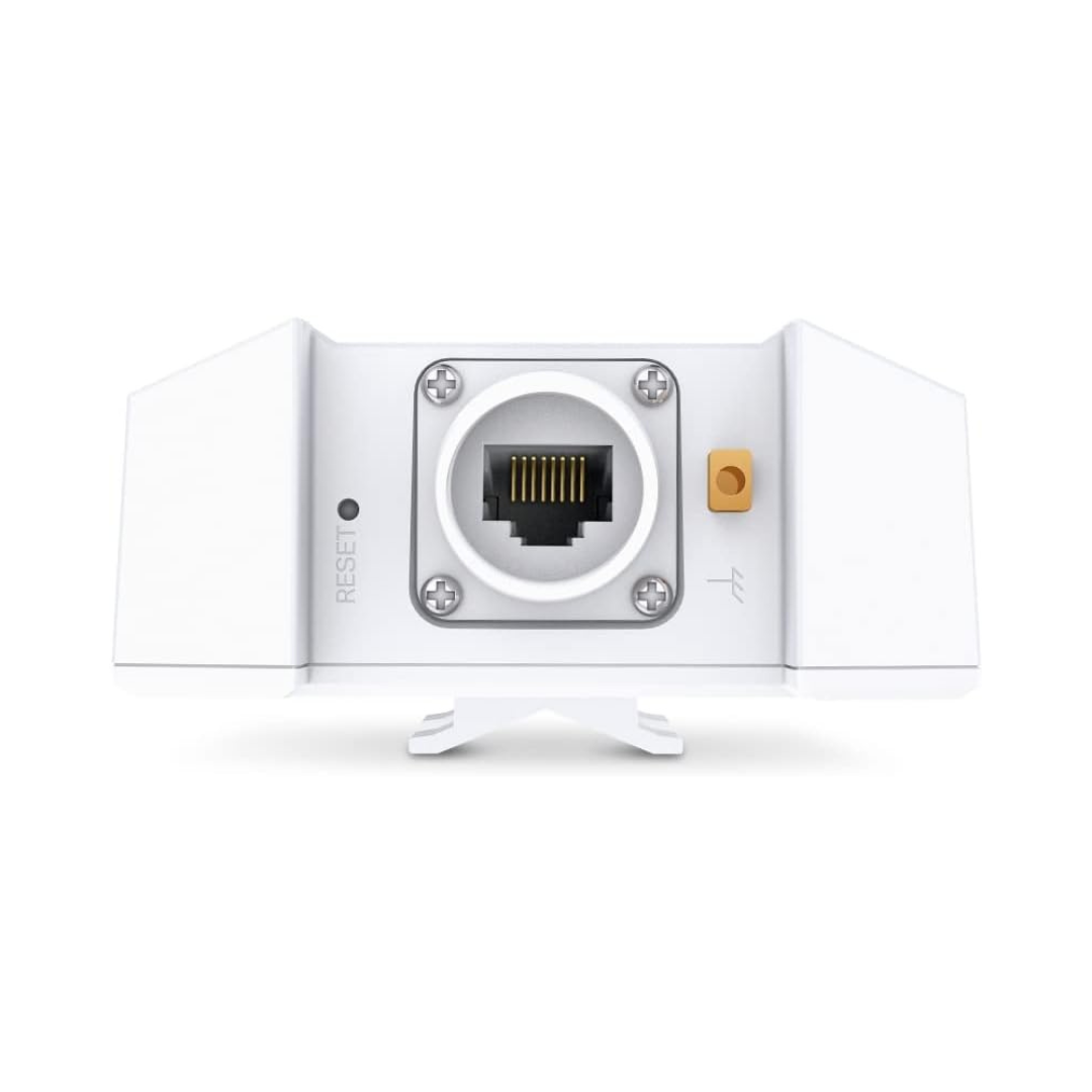 White electronic device with an Ethernet port on a white background