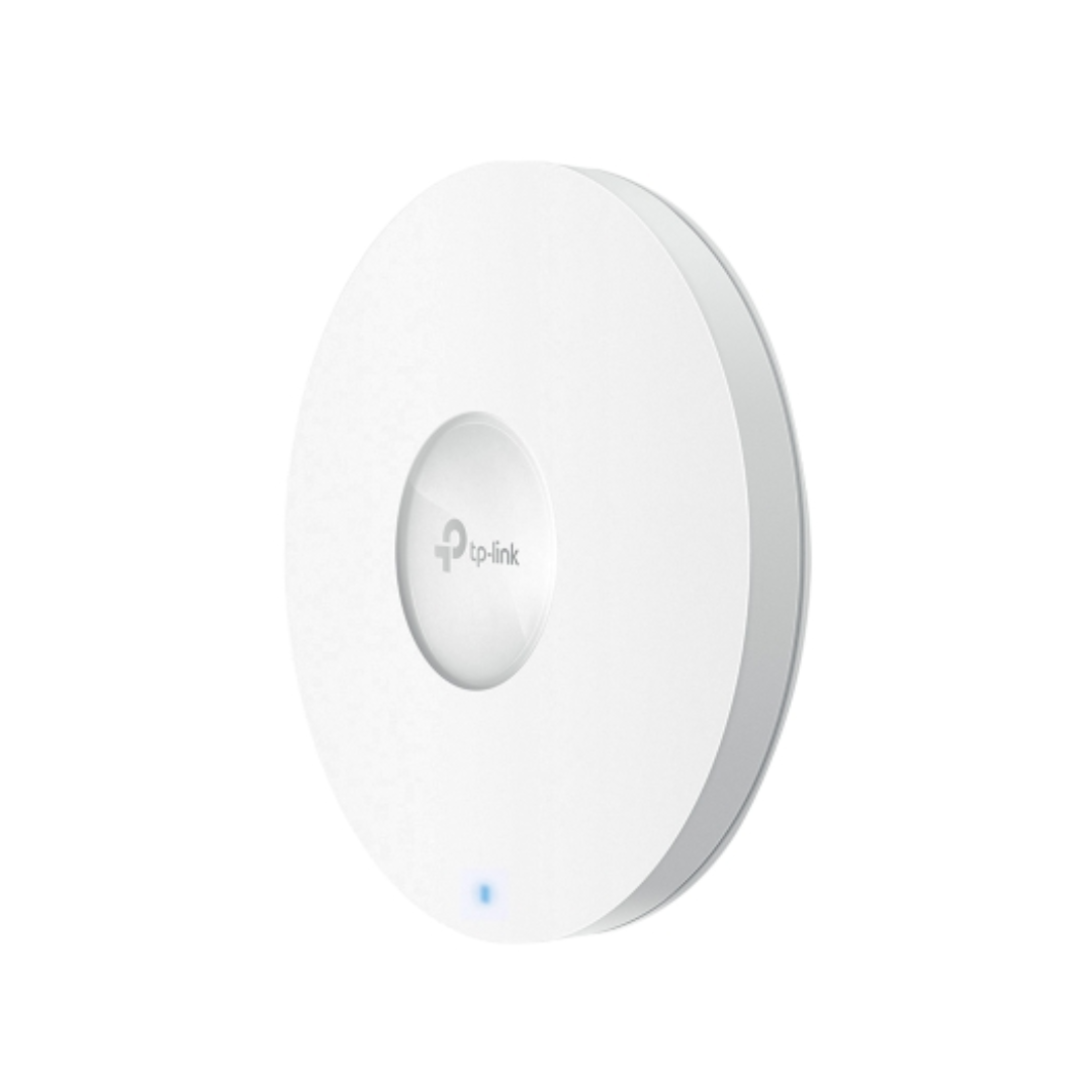 White TP-Link Wi-Fi access point on a white background