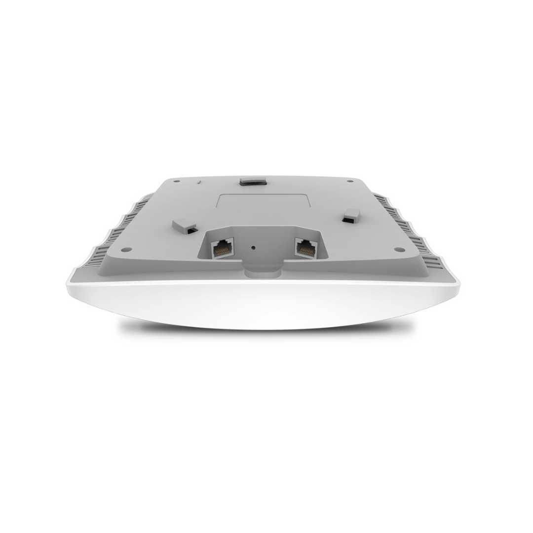 Ceiling-mounted network device on a white background