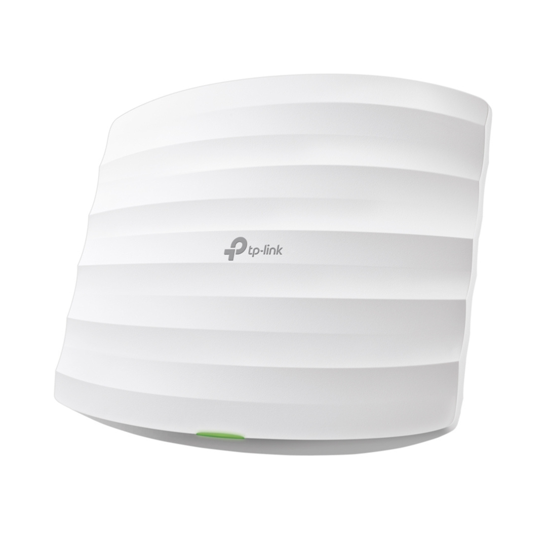 White TP-Link router with striped design on a white background