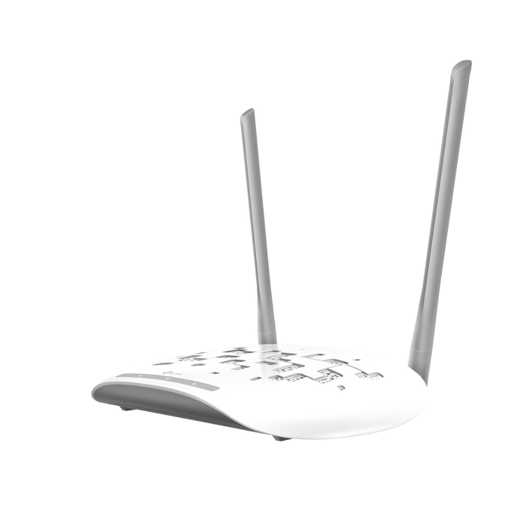 White wireless router with antennas on a white background