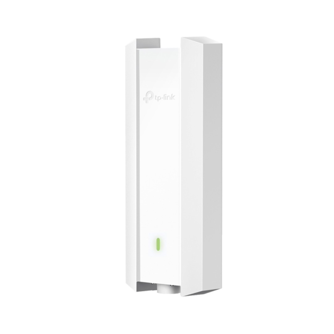 White electronic device with a green indicator light on a white background