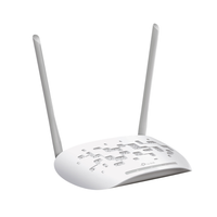 White wireless router with two antennas on a white background