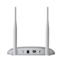 White wireless router with two antennas on a white background