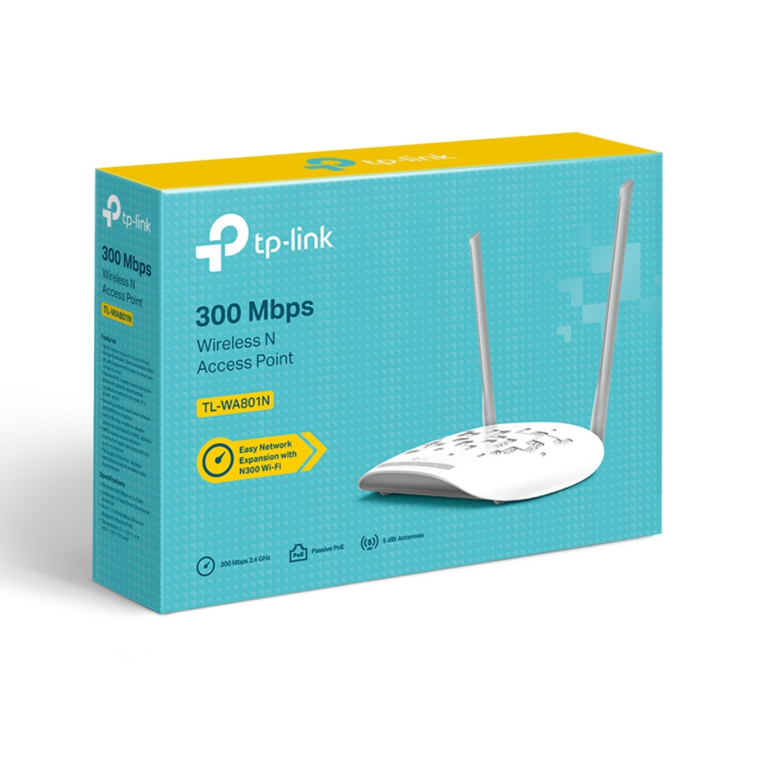 TP-Link wireless router packaging with blue and yellow design