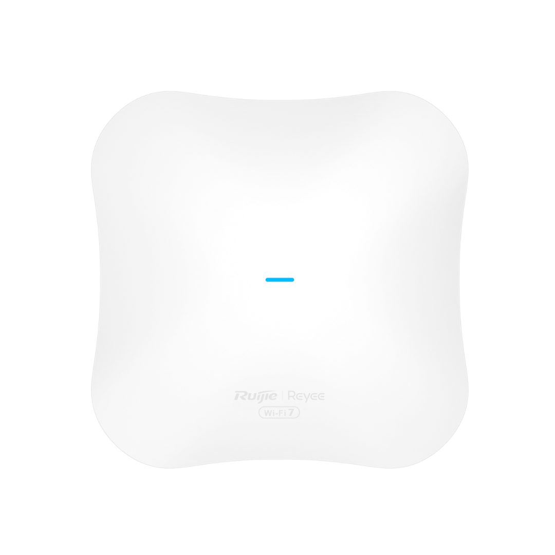 White electronic device with a blue indicator light on a white background