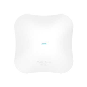 White electronic device with a blue indicator light on a white background