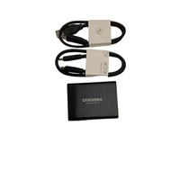 Samsung Portable SSD with two cables on a light gray background