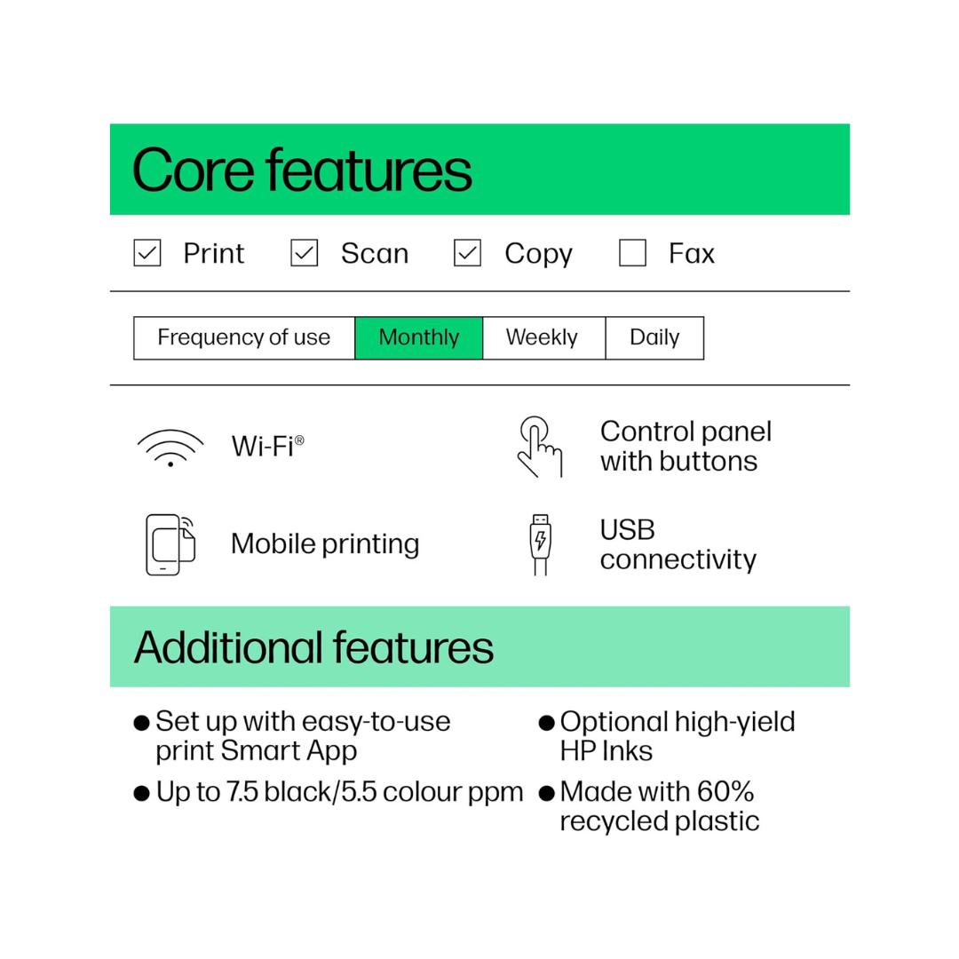 Product feature list with checkboxes, icons, and text on a white background