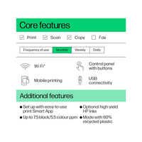 Product feature list with checkboxes, icons, and text on a white background